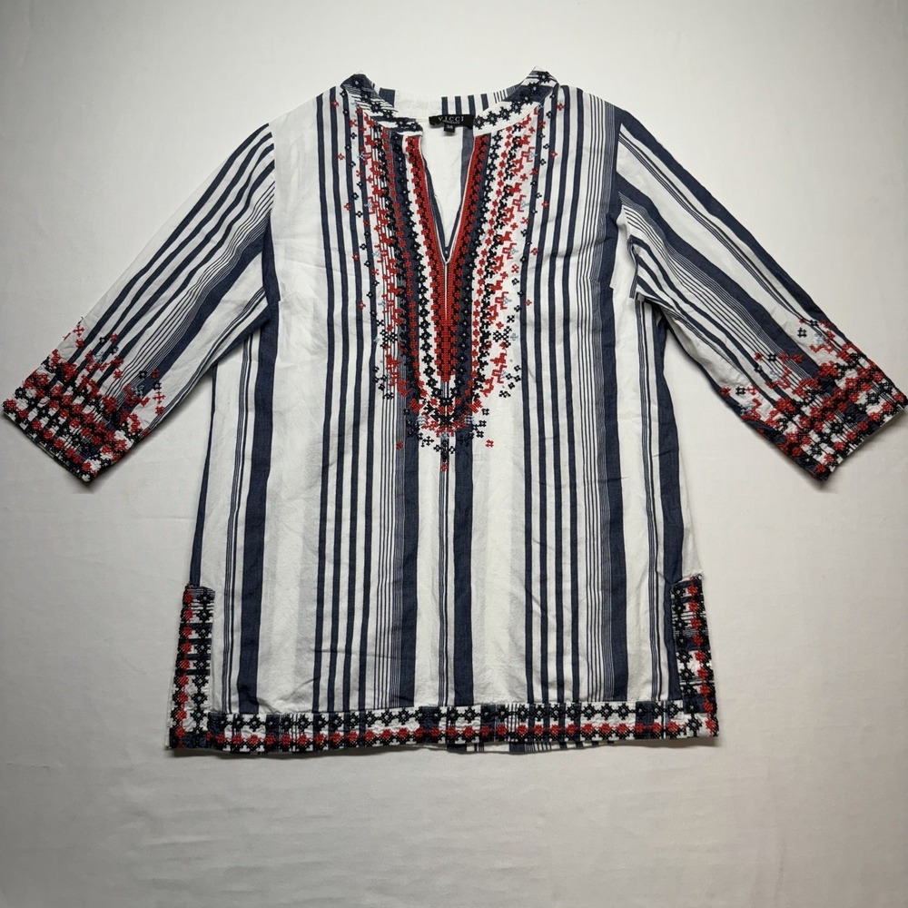 Vicci Germany Blue White Embroidered Tunic‎ Top EU 38 US 6 8 Boho Cotton